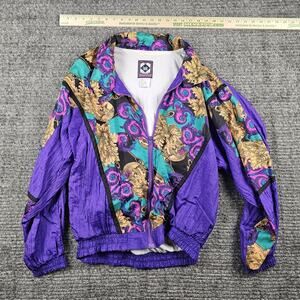 VTG Basic Rituals Womens Track Suit Jacket Nylon Windbreaker Sz L 80s 90s Lined